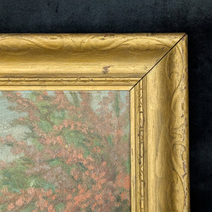 Original Oil Painting (Post-Impressionist Garden Landscape in Gold Frame), Attributed H. Hamm, Circa 1930s 🎨🌳🖼️