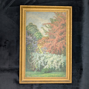 Original Oil Painting (Post-Impressionist Garden Landscape in Gold Frame), Attributed H. Hamm, Circa 1930s 🎨🌳🖼️