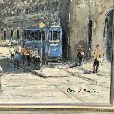 Pintura al óleo impresionista alemana de mediados de siglo de la Marienplatz de Múnich por Otto Hellmeier 🇩🇪