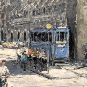 Mid-Century German Impressionist Oil Painting of Munich's Marienplatz by Otto Hellmeier (Cityscape) 🇩🇪📜🎨