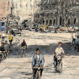 Mid-Century German Impressionist Oil Painting of Munich's Marienplatz by Otto Hellmeier (Cityscape) 🇩🇪📜🎨