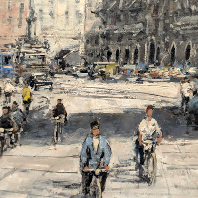 Pintura al óleo impresionista alemana de mediados de siglo de la Marienplatz de Múnich por Otto Hellmeier 🇩🇪