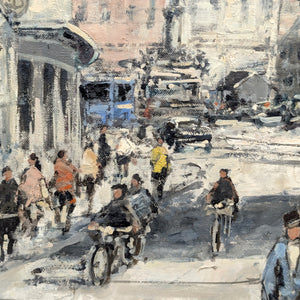 Mid-Century German Impressionist Oil Painting of Munich's Marienplatz by Otto Hellmeier (Cityscape) 🇩🇪📜🎨