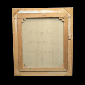 Mid-Century German Impressionist Oil Painting of Munich's Marienplatz by Otto Hellmeier (Cityscape) 🇩🇪📜🎨