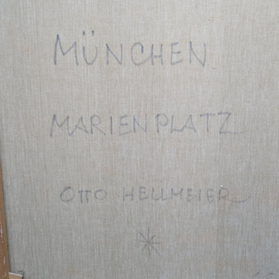 Pintura al óleo impresionista alemana de mediados de siglo de la Marienplatz de Múnich por Otto Hellmeier 🇩🇪