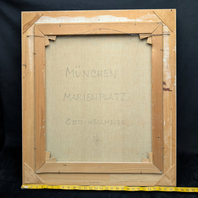 Pintura al óleo impresionista alemana de mediados de siglo de la Marienplatz de Múnich por Otto Hellmeier 🇩🇪
