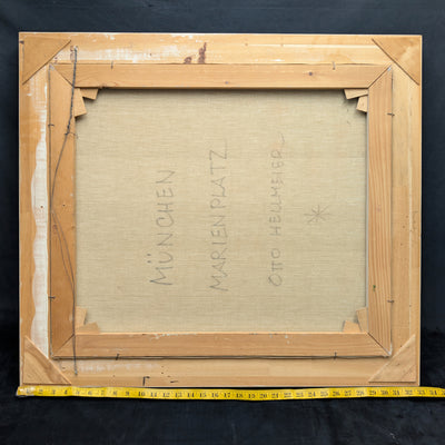 Pintura al óleo impresionista alemana de mediados de siglo de la Marienplatz de Múnich por Otto Hellmeier 🇩🇪