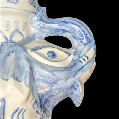 Vintage Blue & White Porcelain Elephant Stool (Chinoiserie Style) – Hand-Painted Accent Table, c. 1960 🐘💙⚜️