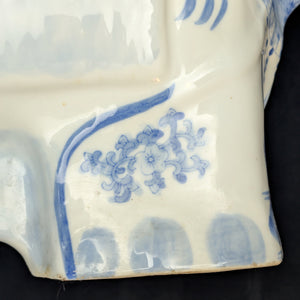 Vintage Blue & White Porcelain Elephant Stool (Chinoiserie Style) – Hand-Painted Accent Table, c. 1960 🐘💙⚜️