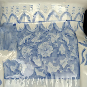 Vintage Blue & White Porcelain Elephant Stool (Chinoiserie Style) – Hand-Painted Accent Table, c. 1960 🐘💙⚜️