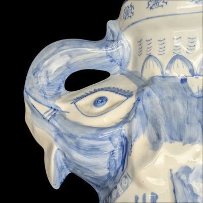 Vintage Blue & White Porcelain Elephant Stool (Chinoiserie Style) – Hand-Painted Accent Table, c. 1960 🐘💙⚜️