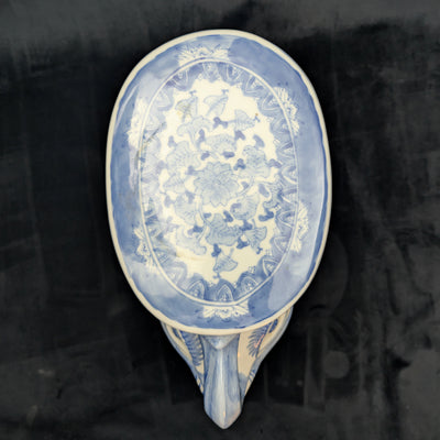 Vintage Blue & White Porcelain Elephant Stool (Chinoiserie Style) – Hand-Painted Accent Table, c. 1960 🐘💙⚜️