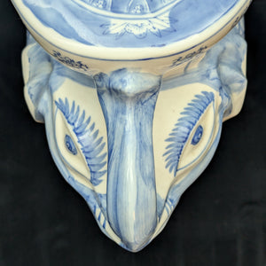 Vintage Blue & White Porcelain Elephant Stool (Chinoiserie Style) – Hand-Painted Accent Table, c. 1960 🐘💙⚜️
