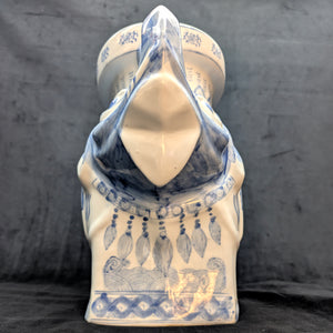 Vintage Blue & White Porcelain Elephant Stool (Chinoiserie Style) – Hand-Painted Accent Table, c. 1960 🐘💙⚜️