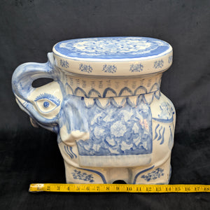 Vintage Blue & White Porcelain Elephant Stool (Chinoiserie Style) – Hand-Painted Accent Table, c. 1960 🐘💙⚜️