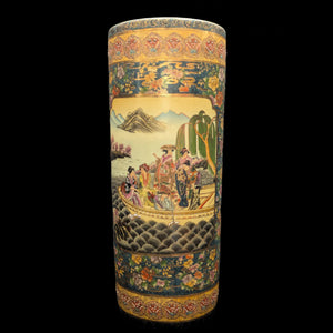 A hand-painted umbrella vase with floral patterns and traditional Chinese porcelain design.