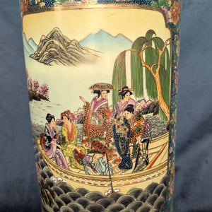 Large Chinese Export Umbrella Stand (RARE SIZE) – Satsuma Style Scenic Porcelain, Hand-Painted, c. 1950 🎨⛩️👑