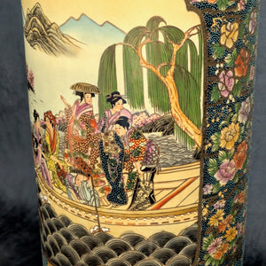 Large Chinese Export Umbrella Stand (RARE SIZE) – Satsuma Style Scenic Porcelain, Hand-Painted, c. 1950 🎨⛩️👑