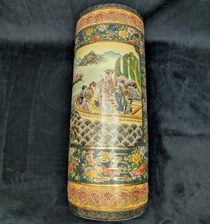 Large Chinese Export Umbrella Stand (RARE SIZE) – Satsuma Style Scenic Porcelain, Hand-Painted, c. 1950 🎨⛩️👑