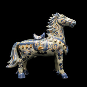 Decorative Porcelain Horse by A RISE – Blue & White Chinoiserie with Gold Gilt (RARE Mark), c. 1960 🐴💙👑