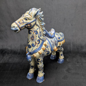Decorative Porcelain Horse by A RISE – Blue & White Chinoiserie with Gold Gilt (RARE Mark), c. 1960 🐴💙👑