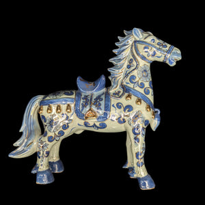Decorative Porcelain Horse by A RISE – Blue & White Chinoiserie with Gold Gilt (RARE Mark), c. 1960 🐴💙👑