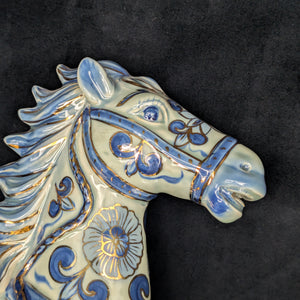 Decorative Porcelain Horse by A RISE – Blue & White Chinoiserie with Gold Gilt (RARE Mark), c. 1960 🐴💙👑