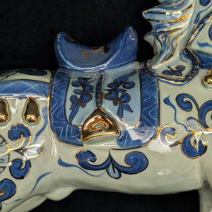 Decorative Porcelain Horse by A RISE – Blue & White Chinoiserie with Gold Gilt (RARE Mark), c. 1960 🐴💙👑