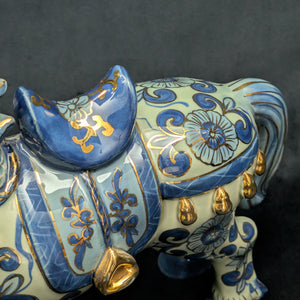 Decorative Porcelain Horse by A RISE – Blue & White Chinoiserie with Gold Gilt (RARE Mark), c. 1960 🐴💙👑