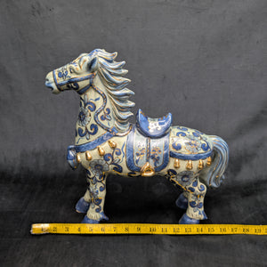 Decorative Porcelain Horse by A RISE – Blue & White Chinoiserie with Gold Gilt (RARE Mark), c. 1960 🐴💙👑