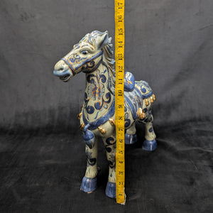 Decorative Porcelain Horse by A RISE – Blue & White Chinoiserie with Gold Gilt (RARE Mark), c. 1960 🐴💙👑