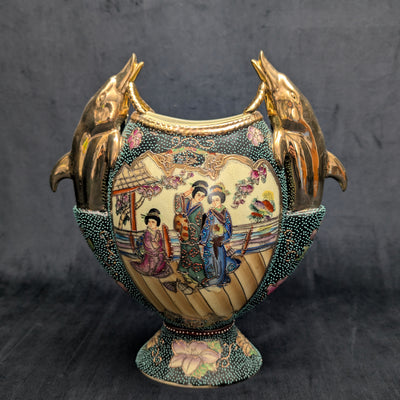 Vintage Hand-Painted Royal Satsuma Dolphin Vase (Hand-Painted, Dolphin), Circa 1950s 🐬🎨🏺