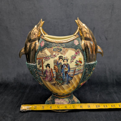 Vintage Hand-Painted Royal Satsuma Dolphin Vase (Hand-Painted, Dolphin), Circa 1950s 🐬🎨🏺