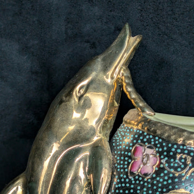 Vintage Hand-Painted Royal Satsuma Dolphin Vase (Hand-Painted, Dolphin), Circa 1950s 🐬🎨🏺