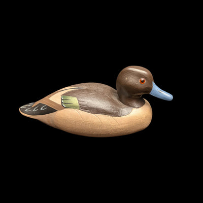 Handbemalte Lockenente mit grünen Flügeln im Vintage-Stil von Wildfowler Decoys (handbemalt, Jagd), 1985 🦆🎨🌿
