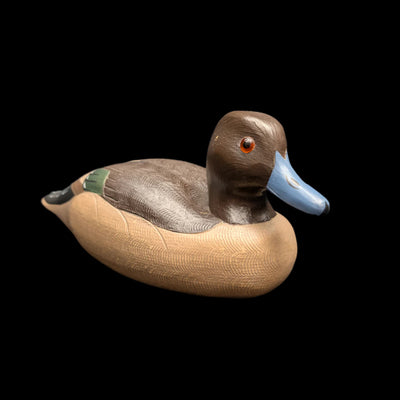 Handbemalte Lockenente mit grünen Flügeln im Vintage-Stil von Wildfowler Decoys (handbemalt, Jagd), 1985 🦆🎨🌿