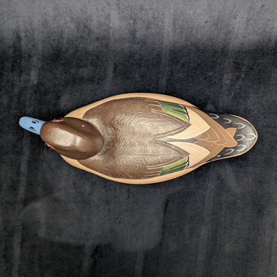 Handbemalte Lockenente mit grünen Flügeln im Vintage-Stil von Wildfowler Decoys (handbemalt, Jagd), 1985 🦆🎨🌿
