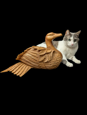 Hand-Carved Wooden Swan Sculpture by Unknown Maker (Folk Art, RARE), Circa Early-to-Mid 20th Century 🦢🪵✨