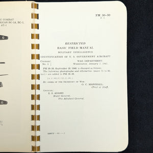 Basic Field Manual, FM 30-35, Identification of German Aircraft by United States War Department (RARE Restricted Edition), 1941 📜✈️💣