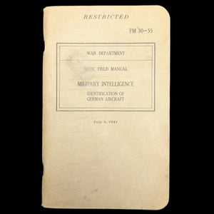 Basic Field Manual, FM 30-35, Identification of German Aircraft (RARE Restricted Edition), 1941 📜✈️💣