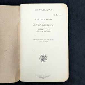 Basic Field Manual, FM 30-35, Identification of German Aircraft (RARE Restricted Edition), 1941 📜✈️💣