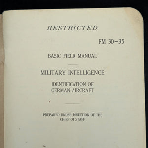 Basic Field Manual, FM 30-35, Identification of German Aircraft (RARE Restricted Edition), 1941 📜✈️💣