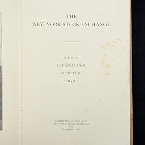 The New York Stock Exchange (History, Organization, Operation, Service), First Edition, 1926 🏛️💰📈