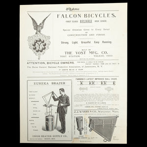 American Magazine Advertisement Page (Falcon Bicycles, Ladies' Leggings, & Bicycle Theft Insurance), 1895 🚴‍♀️⚙️🇺🇸