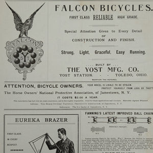 American Magazine Advertisement Page (Falcon Bicycles, Ladies' Leggings, & Bicycle Theft Insurance), 1895 🚴‍♀️⚙️🇺🇸