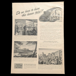 LIFE Magazine Wartime Ad (Do We Have to Learn This Lesson Twice? - Paper Cup Policy), November 1942 🇺🇸😷🚢