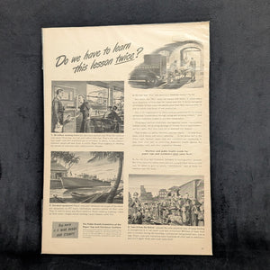 LIFE Magazine Wartime Ad (Do We Have to Learn This Lesson Twice? - Paper Cup Policy), November 1942 🇺🇸😷🚢