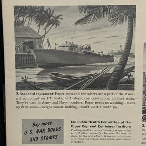 LIFE Magazine Wartime Ad (Do We Have to Learn This Lesson Twice? - Paper Cup Policy), November 1942 🇺🇸😷🚢