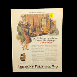 Johnson’s Polishing Wax Advertisement (Electric Floor Polisher Rental), The Saturday Evening Post, November 12, 1927 🇺🇸✨🏡