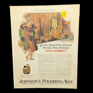 Johnson’s Polishing Wax Advertisement (Electric Floor Polisher Rental), The Saturday Evening Post, November 12, 1927 🇺🇸✨🏡